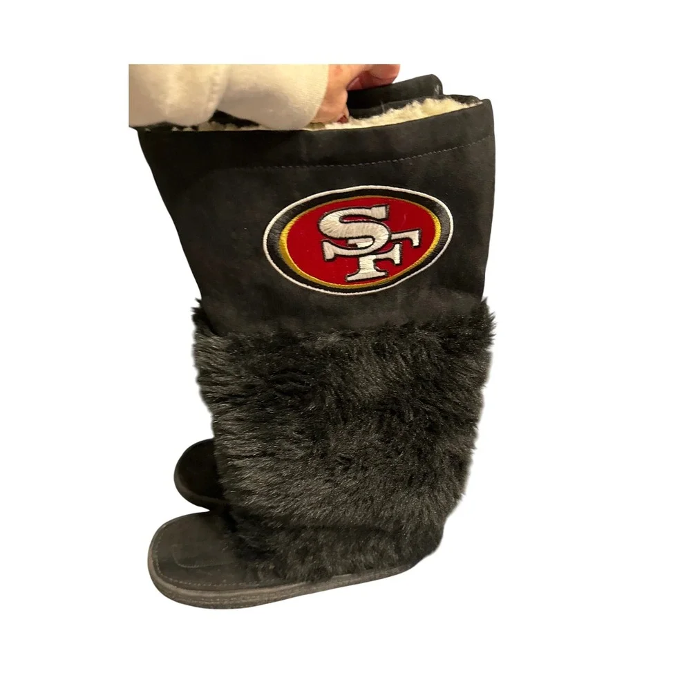 San Francisco 49ers Black Faux‎ Fur Lined Boots Womens Size 9 NFL calf height